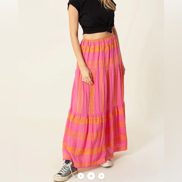 Hale Bob Dresses & Skirts - HOST PICK Hale Bob Sasha Maxi Skirt NWT Made in India Pink/Yellow/Gold SZ. Small